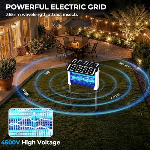 Solar Bug Zapper, 4500V Mosquito Zapper Waterproof for Patio - color: White