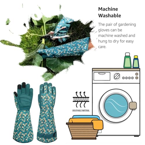 Thornproof Rose&Cactus Gardening Gloves,Gauntlet Garden Glove,Gifts - color: Lake-blue Flower, size: Small