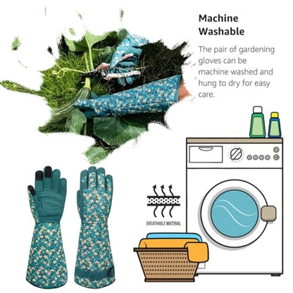 Thornproof Rose&Cactus Gardening Gloves,Gauntlet Garden Glove,Gifts - color: Lake-blue Flower, size: Small