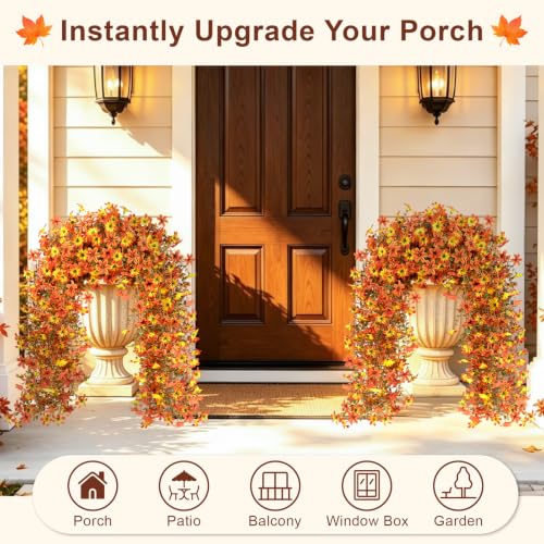 Artificial Hanging Flowers for Outdoors, 2 PCS 344-Bloom UV Resistant Mums - color: Orange Yellow Gradient