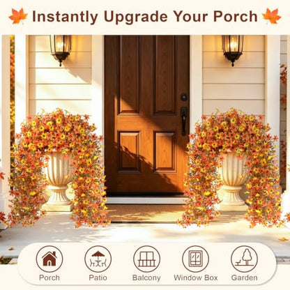 Artificial Hanging Flowers for Outdoors, 2 PCS 344-Bloom UV Resistant Mums - color: Orange Yellow Gradient