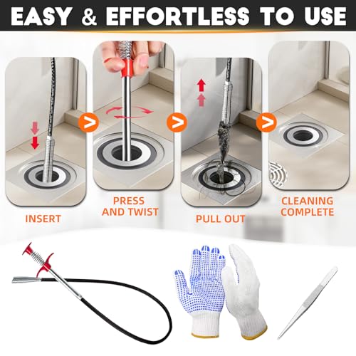 Flexible Grabber Tool (4 Claws), Snake for Shower Drain with Tweezers - color: 24 inches