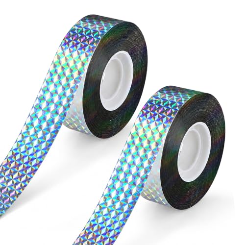 2 * 328 FT Bird Scare Tape Ribbon, Reflective Flash Tape for Birds, Double Side Reflective Bird Tape Scare Birds Away for Outdoor Garden Patio Orchard House Yard - size: 328 ft*2