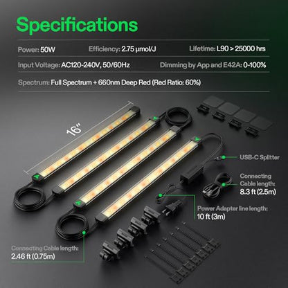 VIVOSUN LumaRay LED Grow Light Bars 16”(4-Bar) Full Spectrum Side Lighting - size: 4 Pack