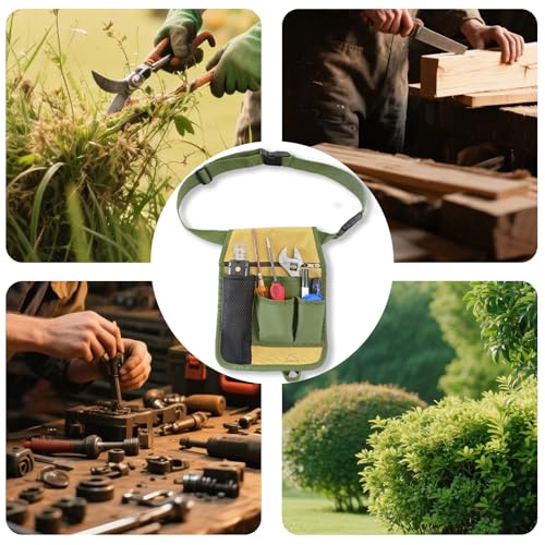 Heavy-Duty Garden Tool Belt Pouch, Multi-Pocket Canvas Utility Waist Bag with Adjustable Strap, Waterproof Tool Fanny Pack for Gardening, Carpenter, Electrician, DIY Work