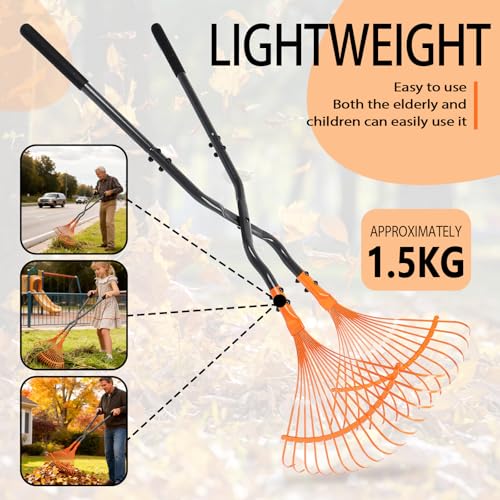 Leaf Garden Floor rake, Heavy Duty Orange Plastic Fan Design, for Lawn, Yard, Garden Beds, Debris and Shrubs