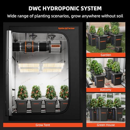 Spider Farmer DWC Hydroponics Growing System Kit 4 Buckets for Indoor Plant - size: 4 Buckets + Top Drip Kit