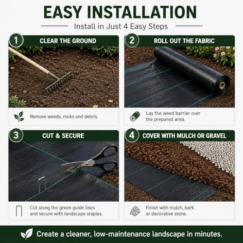 3FTx250FT Weed Barrier Landscape Fabric Heavy Duty 5oz Pro Ground Cover Mat - size: 5oz-3ftx250ft