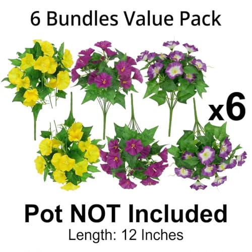 Qfglly 6 Bundles Artificial Morning Glories Silk UV Resistant12 Outdoor