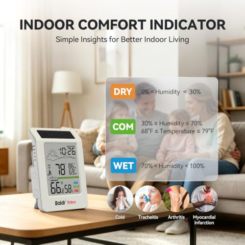 BaldrTherm WiFi Thermometer Hygrometer with Backlight, Weather & Time