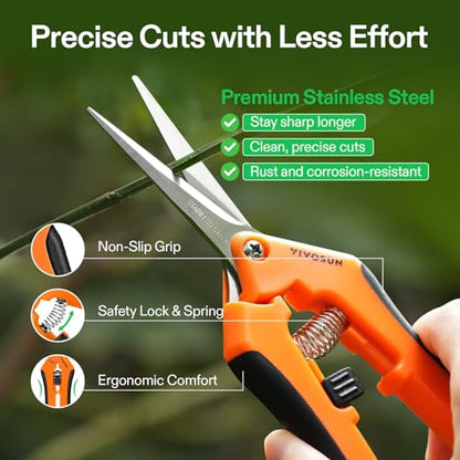 VIVOSUN 6.5 Inch Garden Scissors, Orange Pruning Shears for plants, 3-Pack - style: Orange Straight Blade