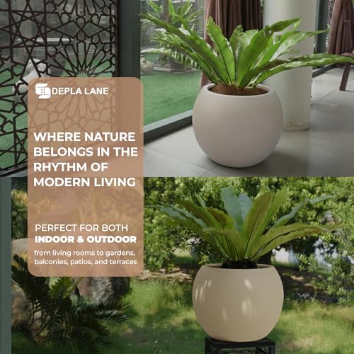 Marlo Fiberstone Round Planter, Matte Finishes (M, Cream White) - color: Cream White, size: 16.9"D x 13.4"H