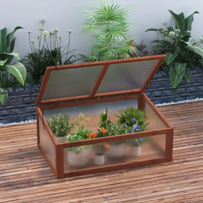 Outsunny Wooden Cold Frame Mini Greenhouse 39" x 26" x 16" Natural