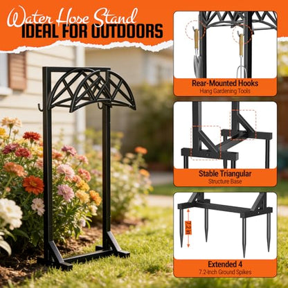 Garden Hose Reel, Heavy Duty Water Hose Holder for Outside - color: Black