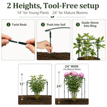 6-Pack Peony Cages and Supports,14"/25" Tall Adjustable for Garden Plant
