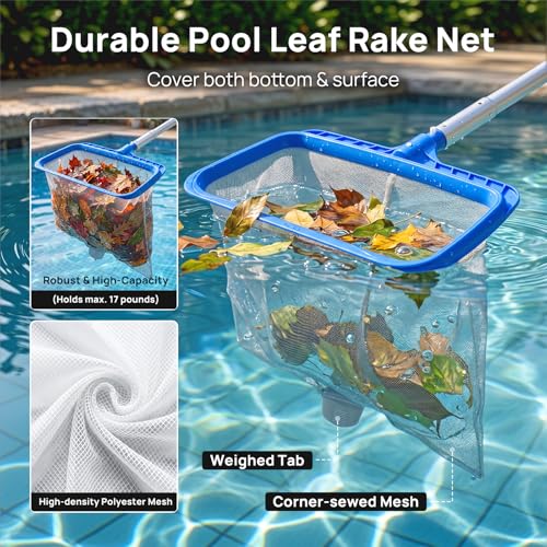 Consciot Pool Cleaning Kit, incl. Rake Net, Brush, Pole, Dispenser & Test Strip - size: 5PCS