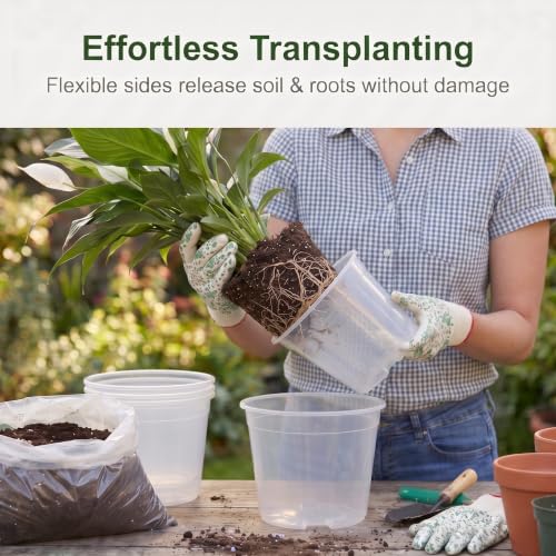 24 Pack 6/8/10 Inch Clear Nursery Pots with Drainage, Large Clear Plant Pot