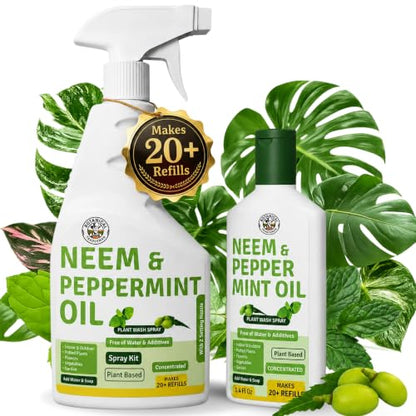 Neem Oil Spray for Plants with Peppermint - Makes 320 Fl Oz - 20 Times Refill- DIY Kit 16 Oz | Indoor & Outdoor Leaf Wash & Shiner, Multi Purpose