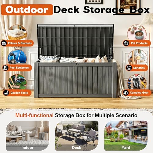 Outdoor Deck Storage Box,Waterproof Grey,260 Gallon - color: Striped Gray, style: 260 Gallon
