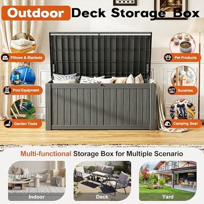 Outdoor Deck Storage Box,Waterproof Grey,260 Gallon - color: Striped Gray, style: 260 Gallon