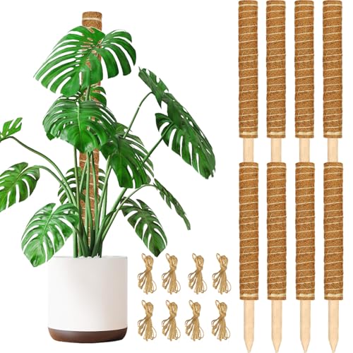 JJGoo Moss Pole for Plants Monstera,【8 Pack】 17 inch Plant Support Pole, Extendable Coir Totem Pole for Potted Plants Pothos, Train Indoor Climbing Plants to Grow Upwards - size: 8 Pack 17 inch