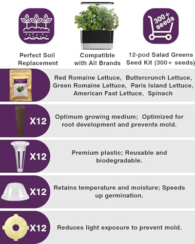 Salad Greens Seed Pod Kit for AeroGarden, iDoo, Ahopegarden, MUFGA with Red/Green Romain/American Fast/Buttercrunch/Parris Island Lettuce, Spinach - Compatible with All Garden (12-Pod) - color: salad greens, size: 12-pod