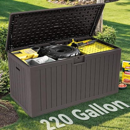 YITAHOME 220 Gallon Double-Wall Deck Box with Divider & Side Handles - color: Brown, size: 220 Gallon