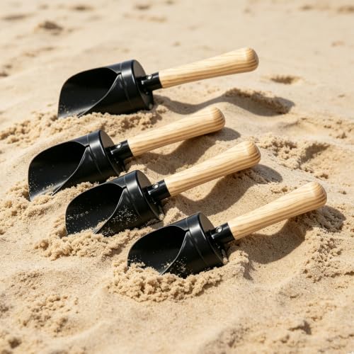 4 Pack Beach Shovels for Kids – Heavy Duty Garden & Dirt Digging Tools, Smooth Metal Scoops Head & Wooden Handle, Summer Outdoor Play Toy (Gardening, Sandbox, Camping) - color: 4pcs black sand scoop shovels