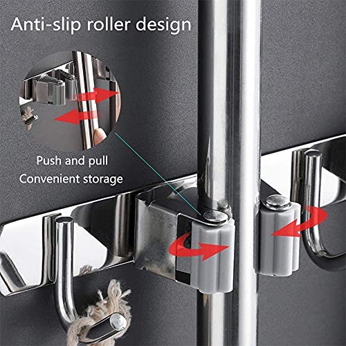 Broom Mop Holder Wall Mount Tool Hanger Organizer (4 Racks 5 Hooks)