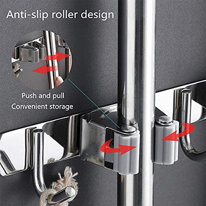 Broom Mop Holder Wall Mount Tool Hanger Organizer (4 Racks 5 Hooks)