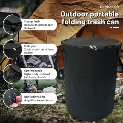 Pop up Camping Trash bin with lid,Collapsible Garden can(2Pcs-Black) - color: 2-Black