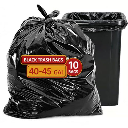 42 Gallon Large Black Trash Bags 33x48in (10 Count) - size: 10 Count (Pack of 1)