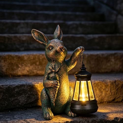 Solar Garden Statues -Rabbit Lantern Outdoor Handmade Resin Statue with LED Light, Cute Carrot Holder for Patio, Yard, Gift Ideas (rabbit2) - color: rabbit2