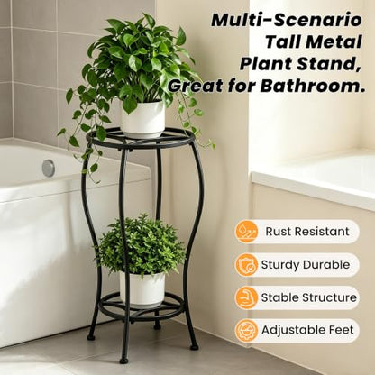 TOSKING 2-Tier Tall Metal Plant Stand, Indoor Outdoor, 28.7-Inch, Black - color: Black-2Tier-28''