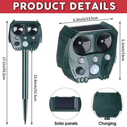4 Pack 2026 Solar Ultrasonic Animal Repellent for Cat Deer Squirrel