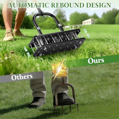 Lawn Aerator, 21 Metal Spikes, Auto Clean, Ergonomic for Yard Garden
