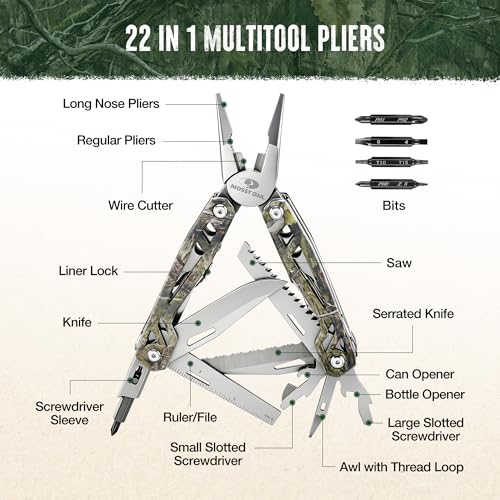 MOSSY OAK 21-in-1 Multitool, Stainless Steel Pliers with Pocket Knife - color: 22-in-1, Camo