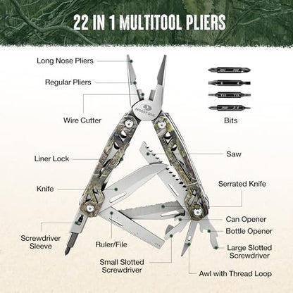 MOSSY OAK 21-in-1 Multitool, Stainless Steel Pliers with Pocket Knife - color: 22-in-1, Camo