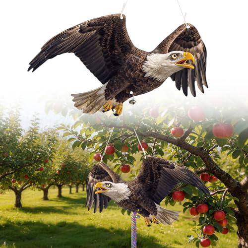 2 Pack Eagle to Scare Pigeon Woodpecker Animals Away, Outdoor Hanging Plastic Fake Eagle Scarer with Reflective Tape for Keep Animals Away from Contryard Patio Yard Porch Balcony Window - color: 2pcs-black Eagle 03