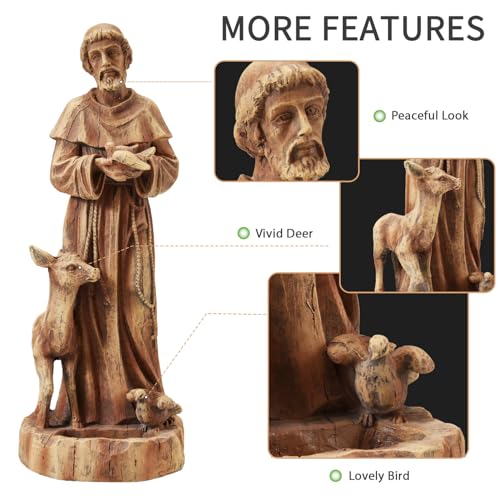 YOLENY 25" Saint Francis Statue with Bird Feeder, Outdoor Garden Decor - size: 25 Inch-Brown St Francis