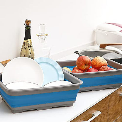 Goderewild Collapsible Dish Pan, 10L (2.6 Gal) Foldable Sink Tub, Blue - color: Blue