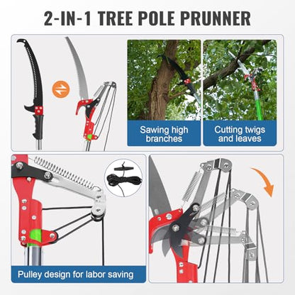 30 Ft Manual Pole Saw, Extendable Tree Pruner Blade and Scissors Set - color: 30ft Fiberglass Handle With Scissor