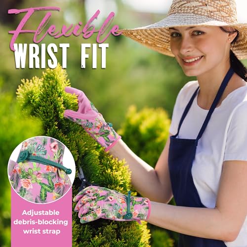 HANDLANDY Gardening Gloves for Women, Leather Garden Glove, Gardener Gift - color: Pink, size: Medium (Pack of 1)