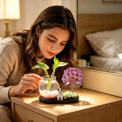 Mini Plant Propagation Station, Amethyst Tree Hydroponic Glass Vase - color: Amethyst