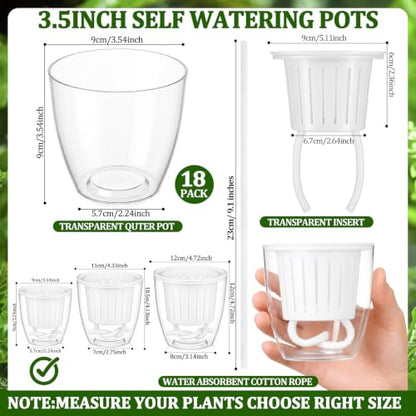 Self Watering Plant Pots, 3.5'', Transparent White, 18 Pcs - color: Transparent White, size: 3.5''