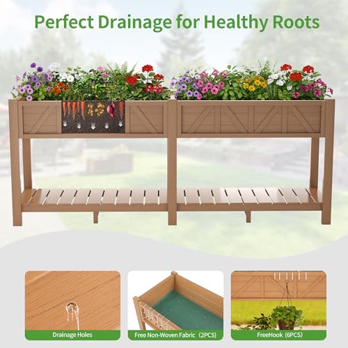 HIPS All-Weather Elevated Raised Garden Bed with Legs,72"L x 17"W x 28.7"H - color: Teak, size: 72"L-Without Wheels