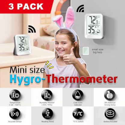 AyayaBoss 3 Pack Room Thermometer Indoor Hygrometer - color: white