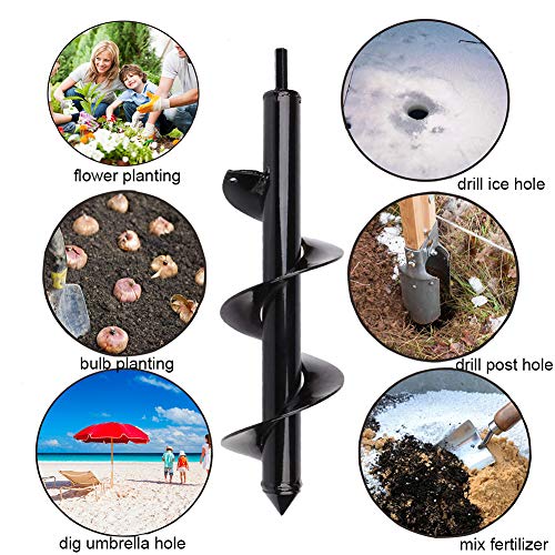 Auger Drill Bit for Planting - 3"X12" Heavy-Duty Garden Auger Spiral Drill Bit - Bulb Planter Tool & Auger Post Hole Digger - 3/8" Hex Drive Drill - color: black, size: 3"x12"