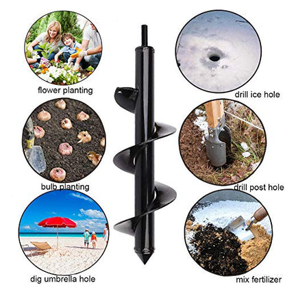 Auger Drill Bit for Planting - 3"X12" Heavy-Duty Garden Auger Spiral Drill Bit - Bulb Planter Tool & Auger Post Hole Digger - 3/8" Hex Drive Drill - color: black, size: 3"x12"