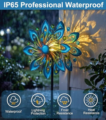 Solar Wind Spinners Outdoor, Ever-Blooming Yard Decorations Outdoor